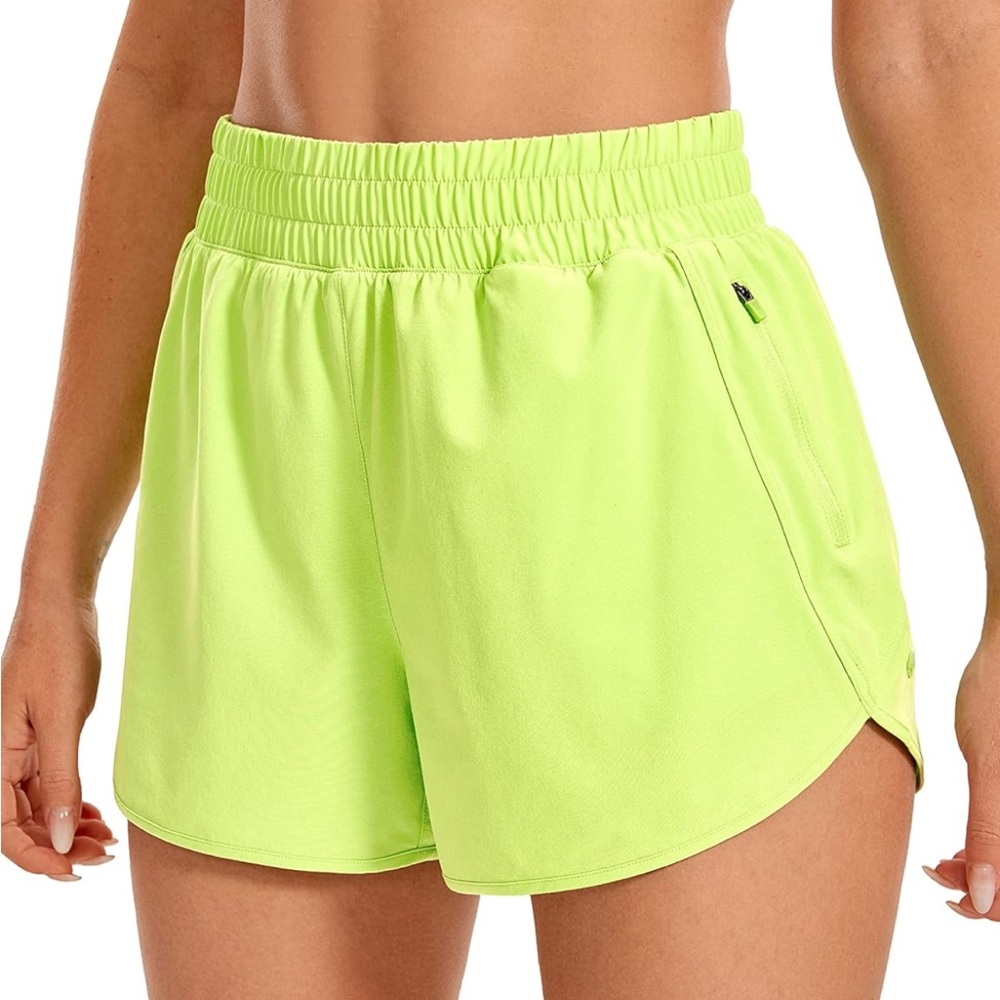 CRZ YOGA Women's High Waisted Running Shorts Mesh Liner - 3'' / Zip Pocket